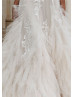 Beaded Ivory Lace Tulle Open Back Ruffled Wedding Dress